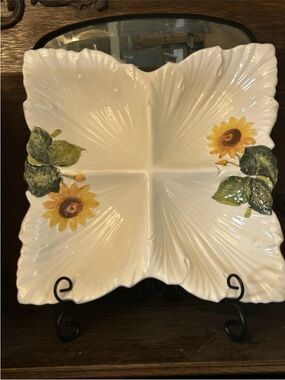 Vintage Ceramic Divided Sunflower Dish Made in Japan